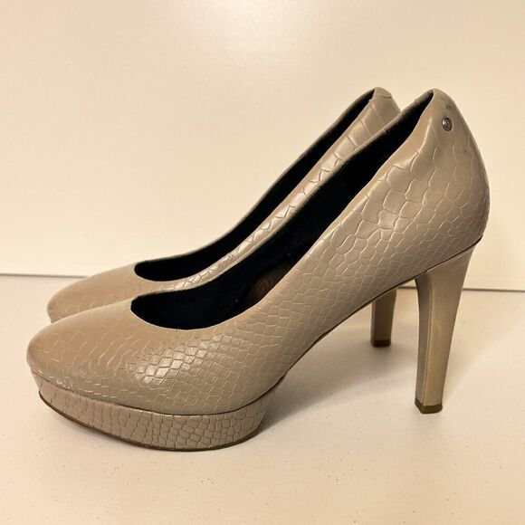 Rockport Adiprene Taupe Leather Croc Embossed Platform Pumps - Picture 4 of 9